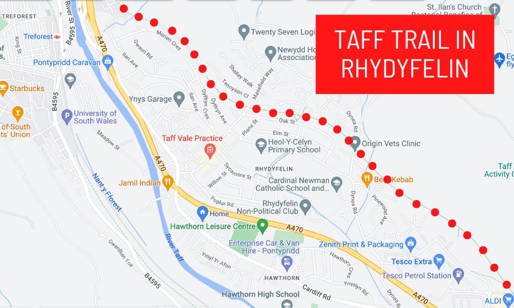 Map of the Taff Trail in Rhydyfelin